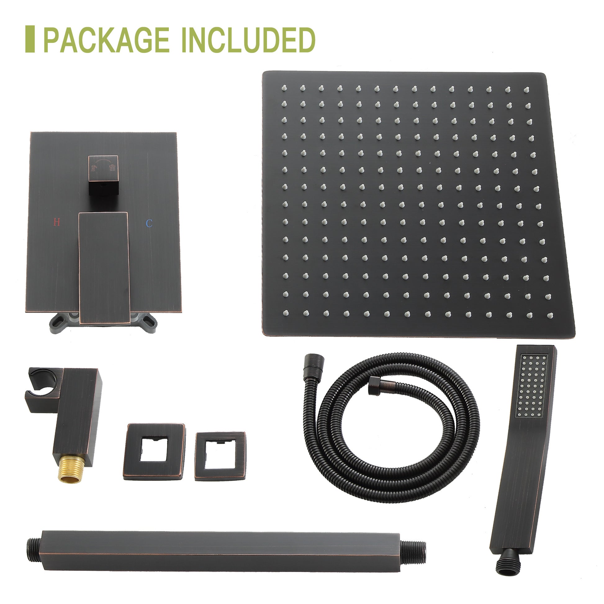 Dual Shower Head 10 Inch Ceiling Mount Square Shower System With Rough In Valve, Oil Rubber Bronze Oil Rubbed Bronze Stainless Steel