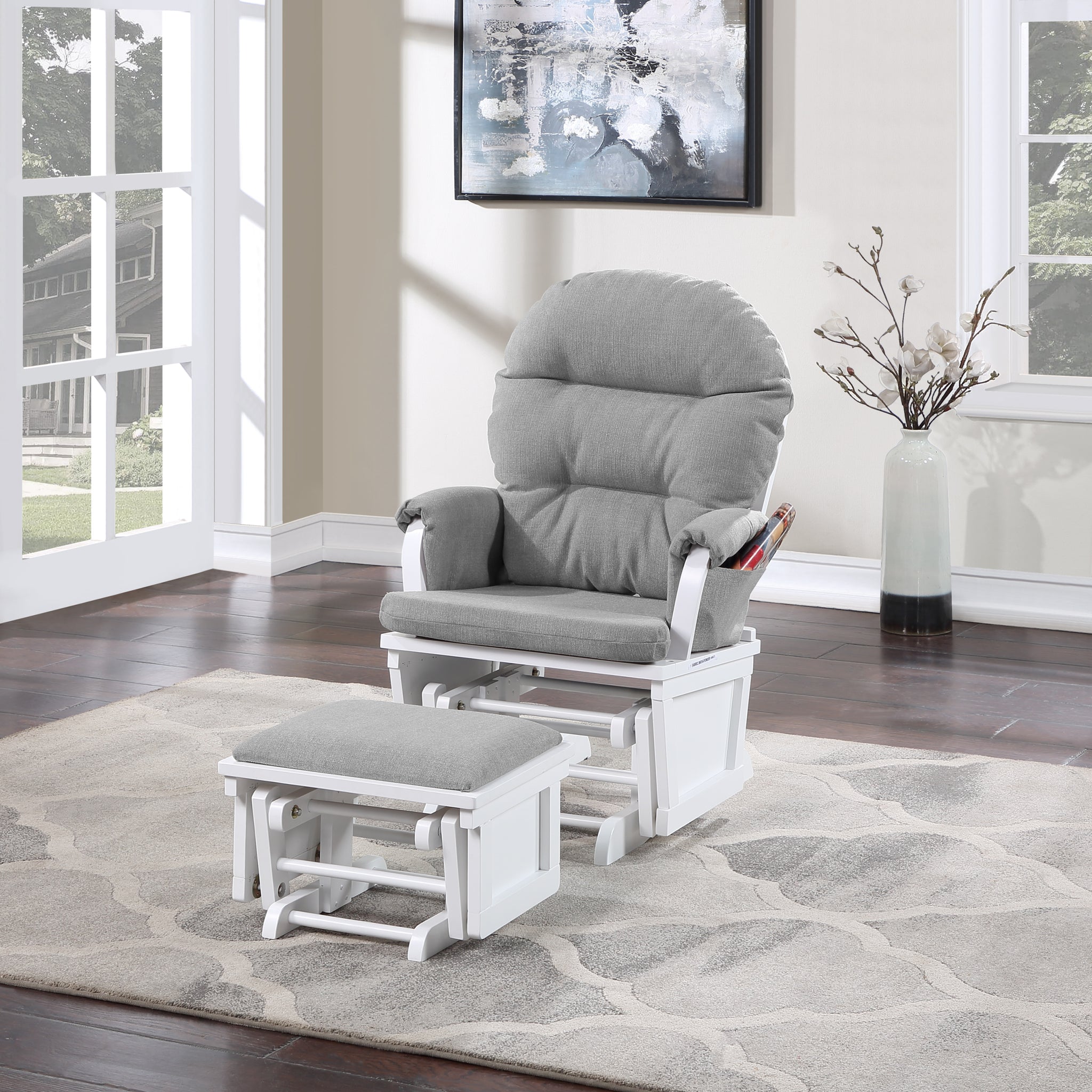 Madison Glider & Ottoman White Oyster White Polyester Solid Wood