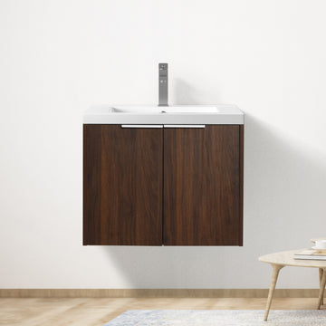 Bathroom Cabinet With Sink,Soft Close Doors,Float Mounting Design,24 Inch For Small Bathroom,24X18 00624Caw Kd Packing California Walnut 2 Bathroom Wall Mounted Modern Plywood Plywood