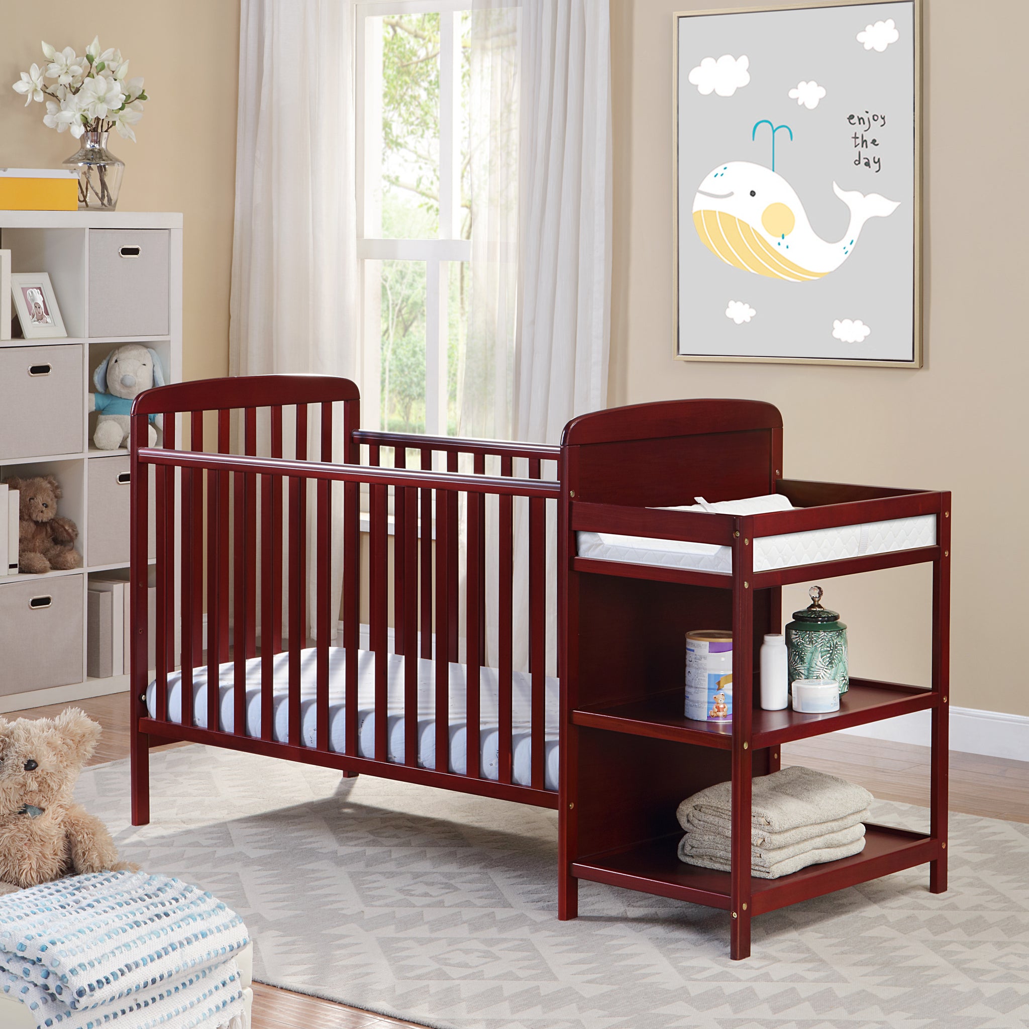 Ramsey Crib And Changer Combo Cherry Cherry Solid Wood