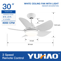 30 In Intergrated Led Ceiling Fan Lighting With White Abs Blade White Abs