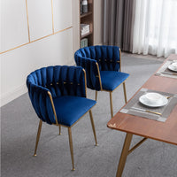 Modern Design Golden Metal Frame Velvet Fabric Dining Chair With Golden Legs,Set Of 2,Navy Navy Foam Fabric