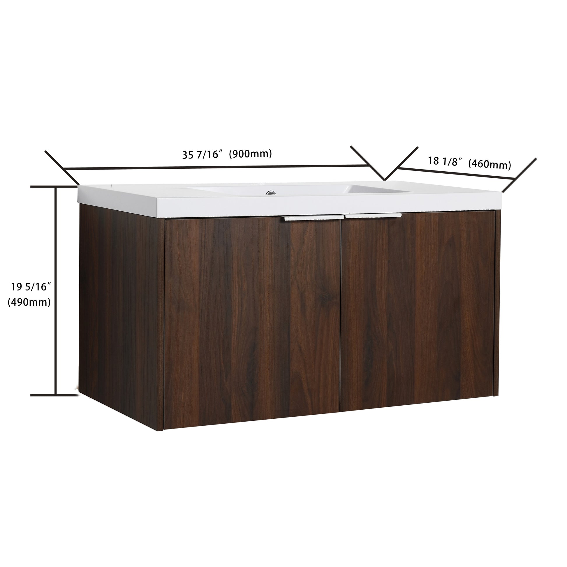 Modern Design 36 Inch Float Mounting Bathroom Vanity With Sink Soft Close Door,2 Doors 00636Caw Kd Packing California Walnut 2 Bathroom Wall Mounted Plywood Plywood