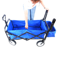 Folding Wagon Collapsible Outdoor Utility Wagon, Heavy Duty Folding Garden Portable Hand Cart, Drink Holder, Adjustable Handles Blue Steel