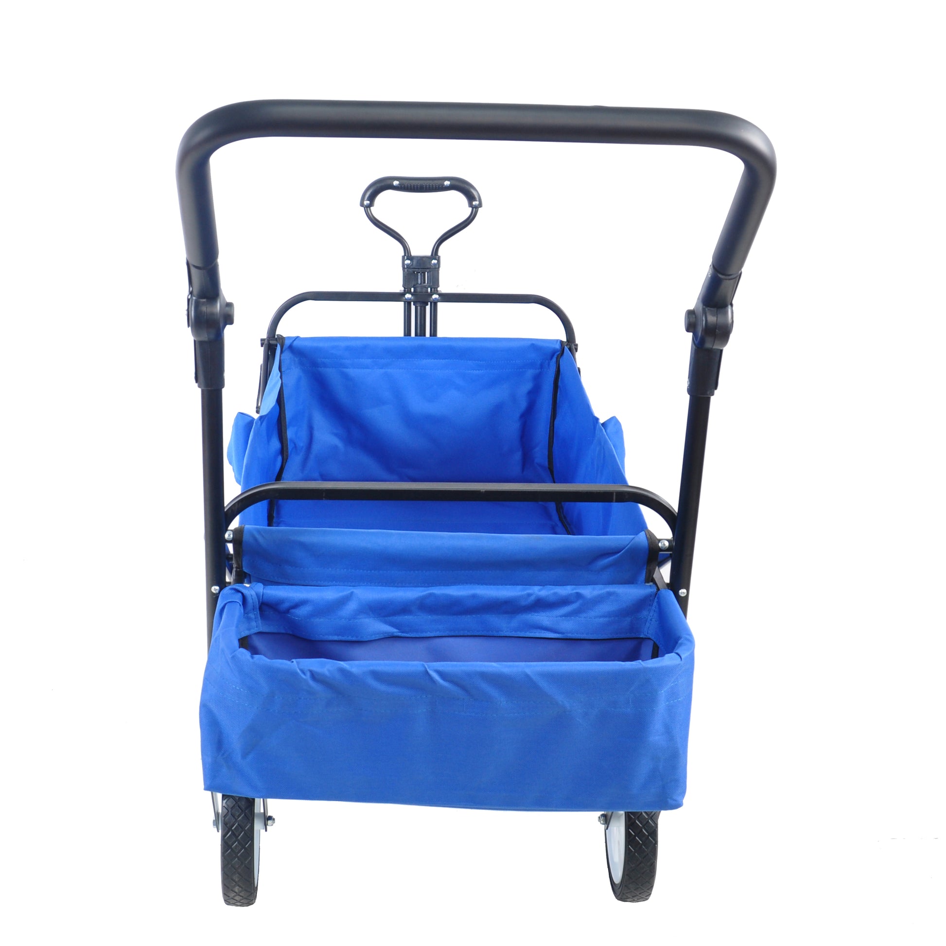 Folding Wagon Collapsible Outdoor Utility Wagon, Heavy Duty Folding Garden Portable Hand Cart, Drink Holder, Adjustable Handles Blue Steel