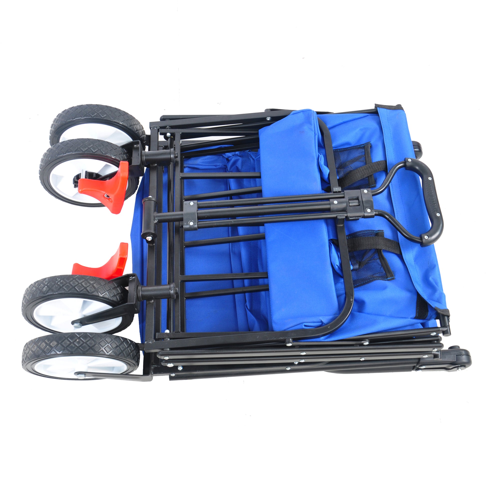 Folding Wagon Collapsible Outdoor Utility Wagon, Heavy Duty Folding Garden Portable Hand Cart, Drink Holder, Adjustable Handles Blue Steel