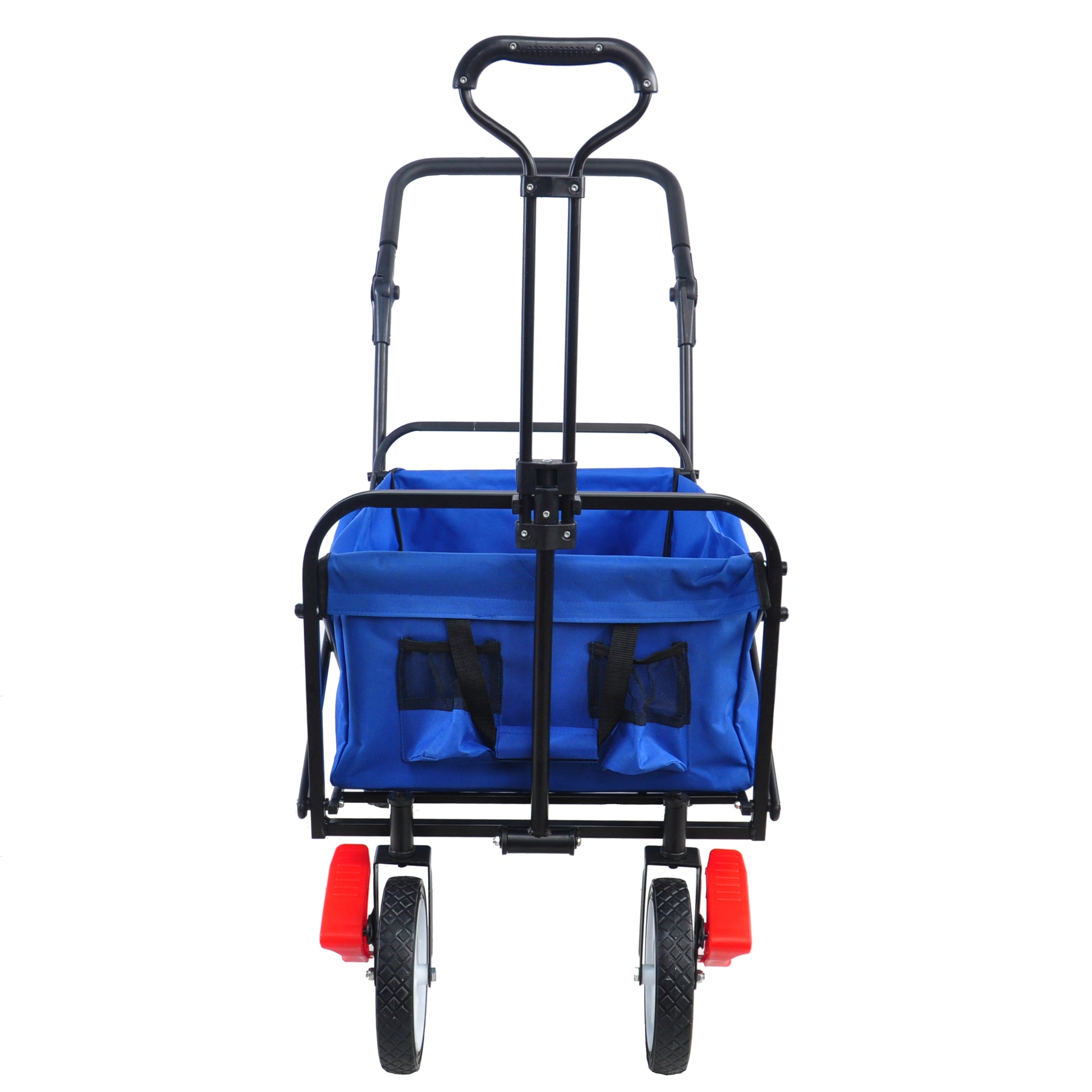 Folding Wagon Collapsible Outdoor Utility Wagon, Heavy Duty Folding Garden Portable Hand Cart, Drink Holder, Adjustable Handles Blue Steel