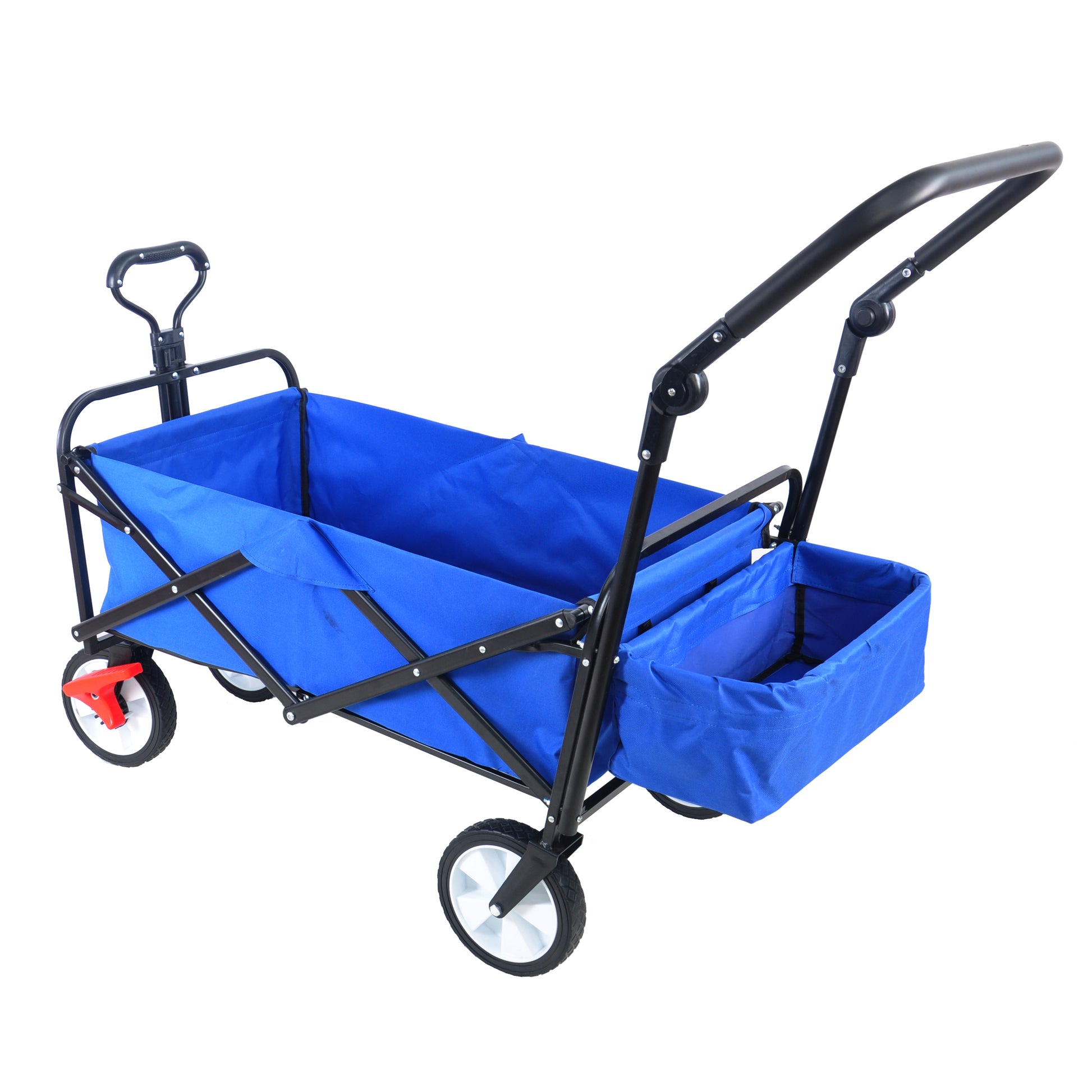 Folding Wagon Collapsible Outdoor Utility Wagon, Heavy Duty Folding Garden Portable Hand Cart, Drink Holder, Adjustable Handles Blue Steel