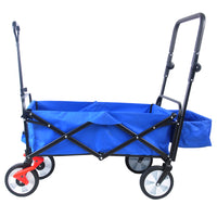 Folding Wagon Collapsible Outdoor Utility Wagon, Heavy Duty Folding Garden Portable Hand Cart, Drink Holder, Adjustable Handles Blue Steel