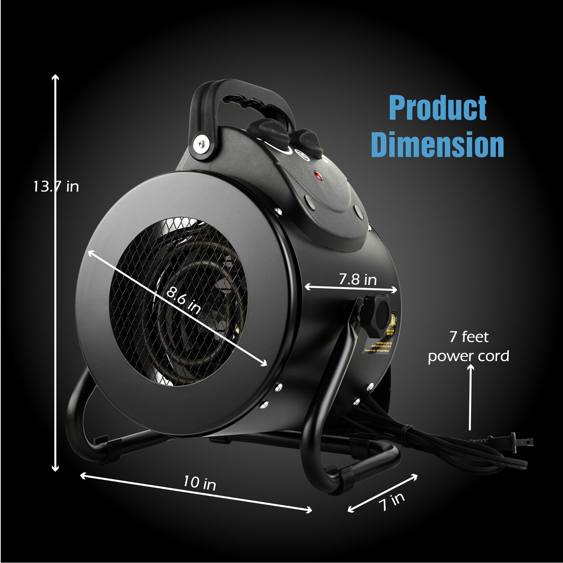 Ipower Electric Heater Fan For Greenhouse, Grow Tent, Workplace, Overheat Protection, Fast Heating, Spraywater Proof Ipx4, Black Black Steel