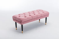 Tufted Bench Modern Velvet Button Upholstered Ottoman Enches Bedroom Rectangle Fabric Footstool With Metal Legs For Living Room Entryway,Pink Pink Foam Fabric