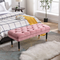 Tufted Bench Modern Velvet Button Upholstered Ottoman Enches Bedroom Rectangle Fabric Footstool With Metal Legs For Living Room Entryway,Pink Pink Foam Fabric