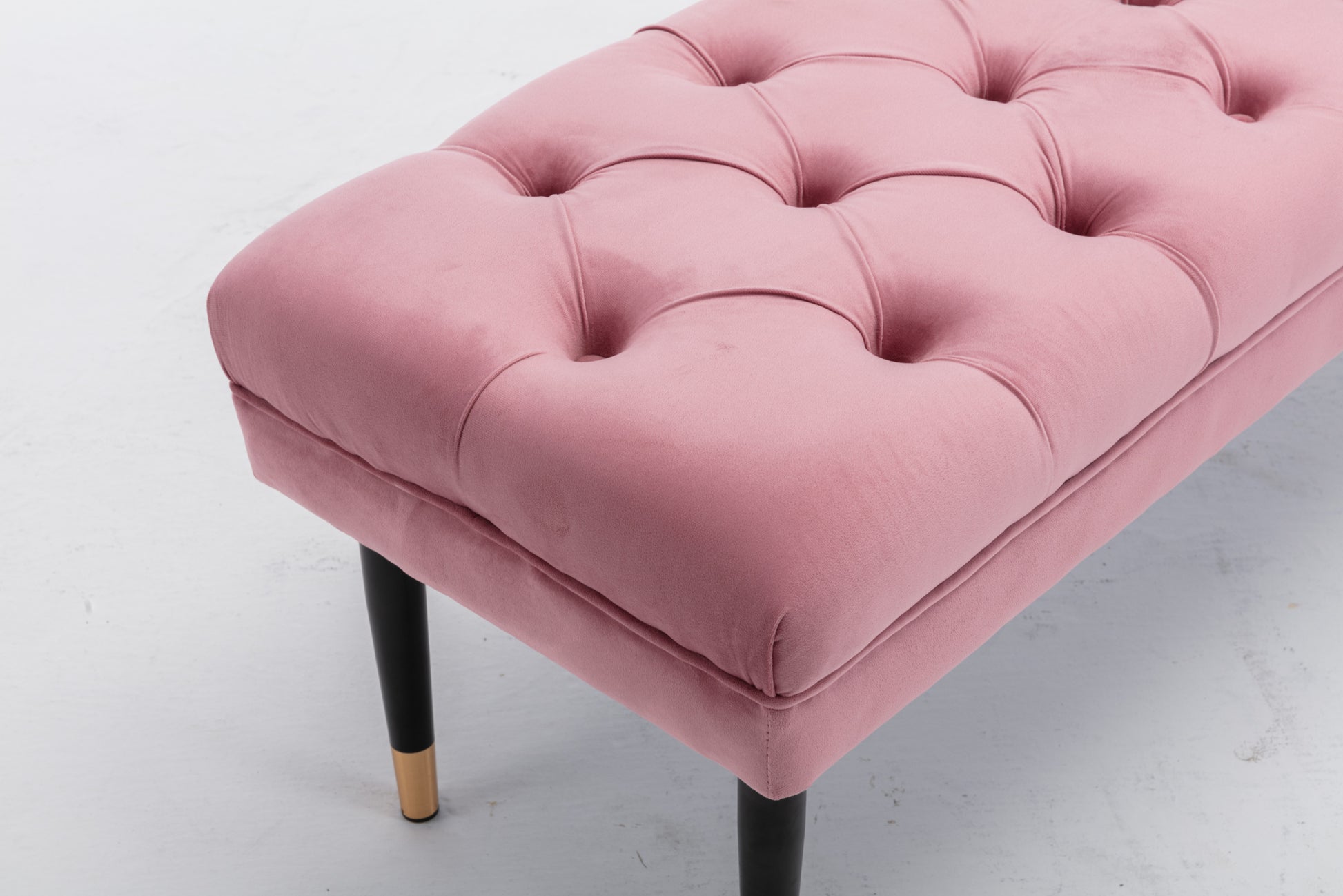 Tufted Bench Modern Velvet Button Upholstered Ottoman Enches Bedroom Rectangle Fabric Footstool With Metal Legs For Living Room Entryway,Pink Pink Foam Fabric