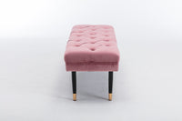 Tufted Bench Modern Velvet Button Upholstered Ottoman Enches Bedroom Rectangle Fabric Footstool With Metal Legs For Living Room Entryway,Pink Pink Foam Fabric