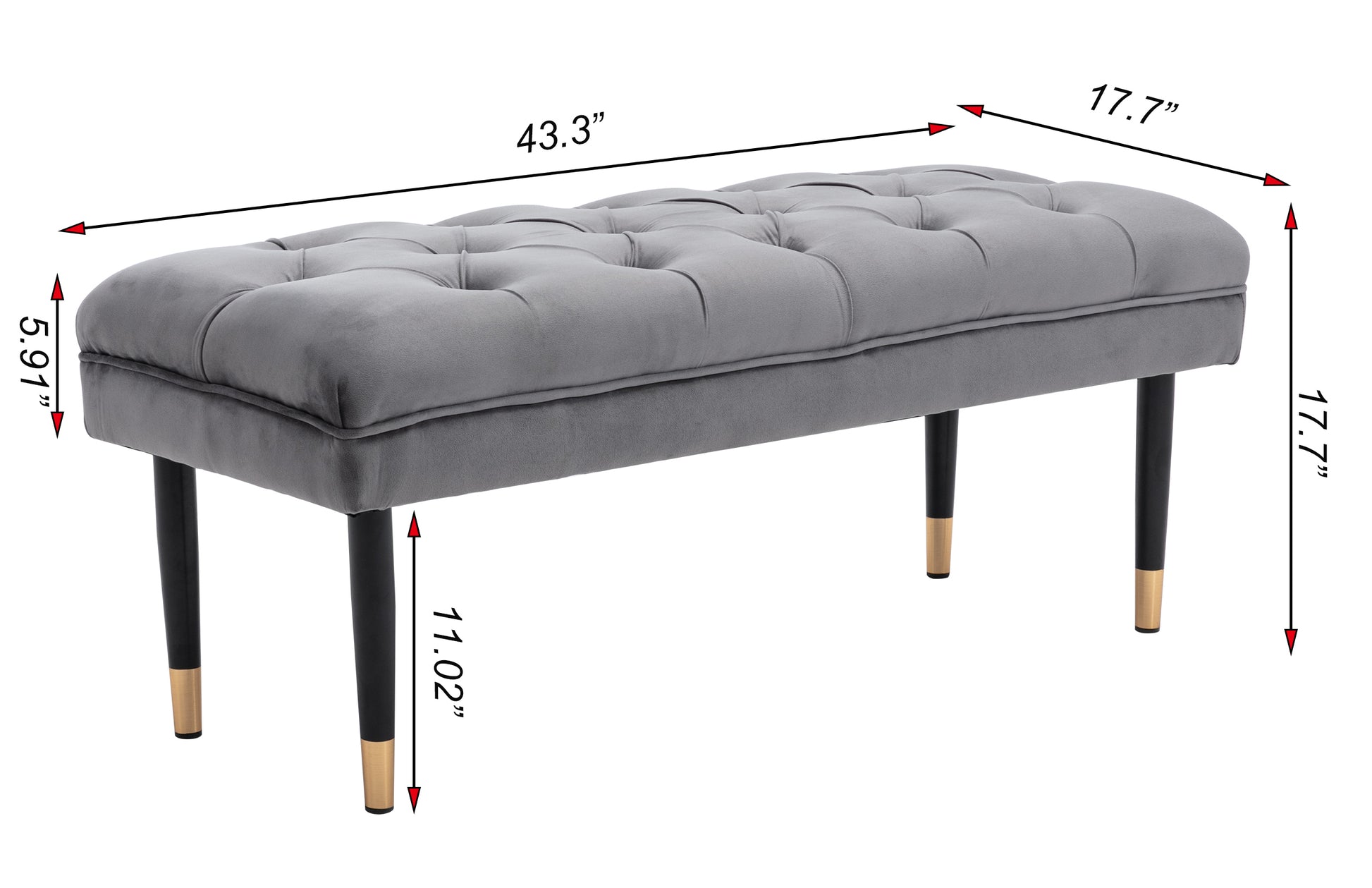 Tufted Bench Modern Velvet Button Upholstered Ottoman Enches Bedroom Rectangle Fabric Footstool With Metal Legs For Living Room Entryway,Grey Gray Foam Fabric