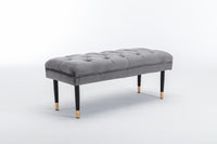 Tufted Bench Modern Velvet Button Upholstered Ottoman Enches Bedroom Rectangle Fabric Footstool With Metal Legs For Living Room Entryway,Grey Gray Foam Fabric