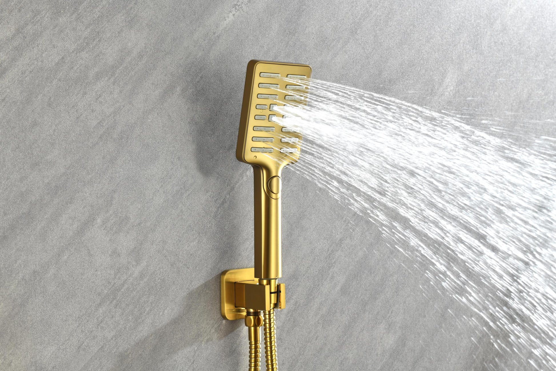 Wall Mounted Waterfall Rain Shower System With 3 Body Sprays & Handheld Shower Gold Brass