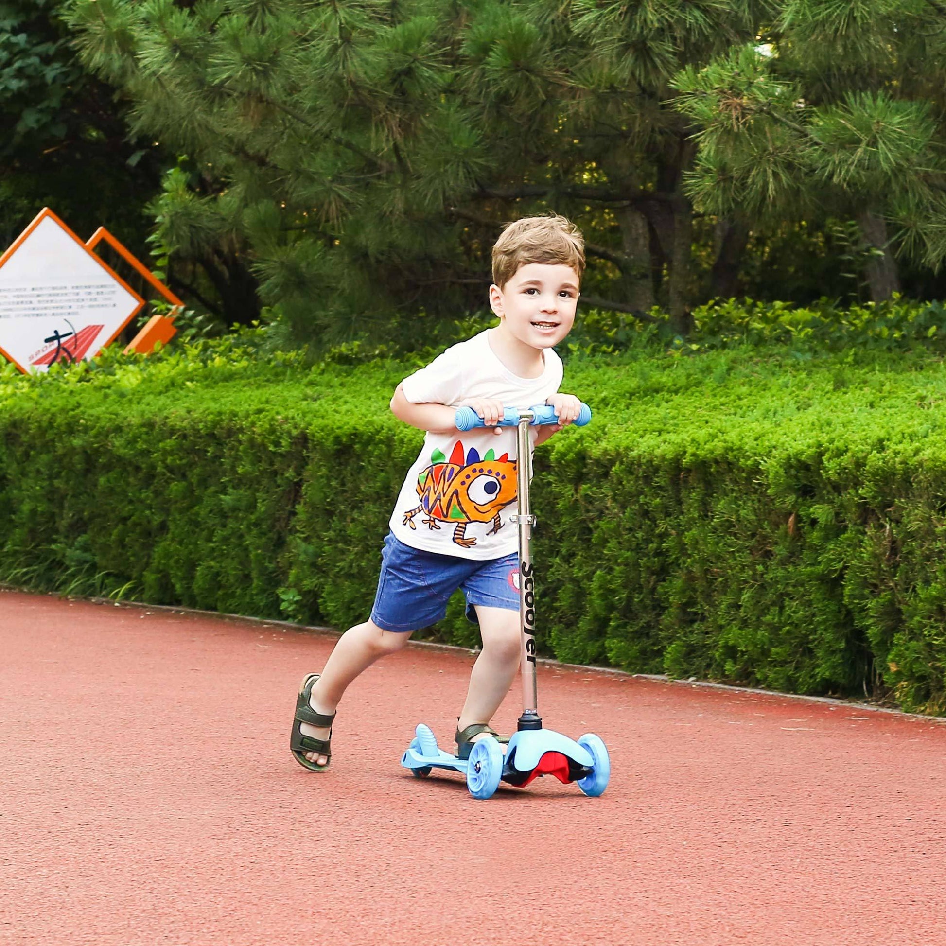 Simplelux Kids Scooter 4 Adjustable Height, Extra Wide Deck With Brake & 3 Pu Flashing Wheels, Over 3 Years Old,Blue Blue Polyurethane