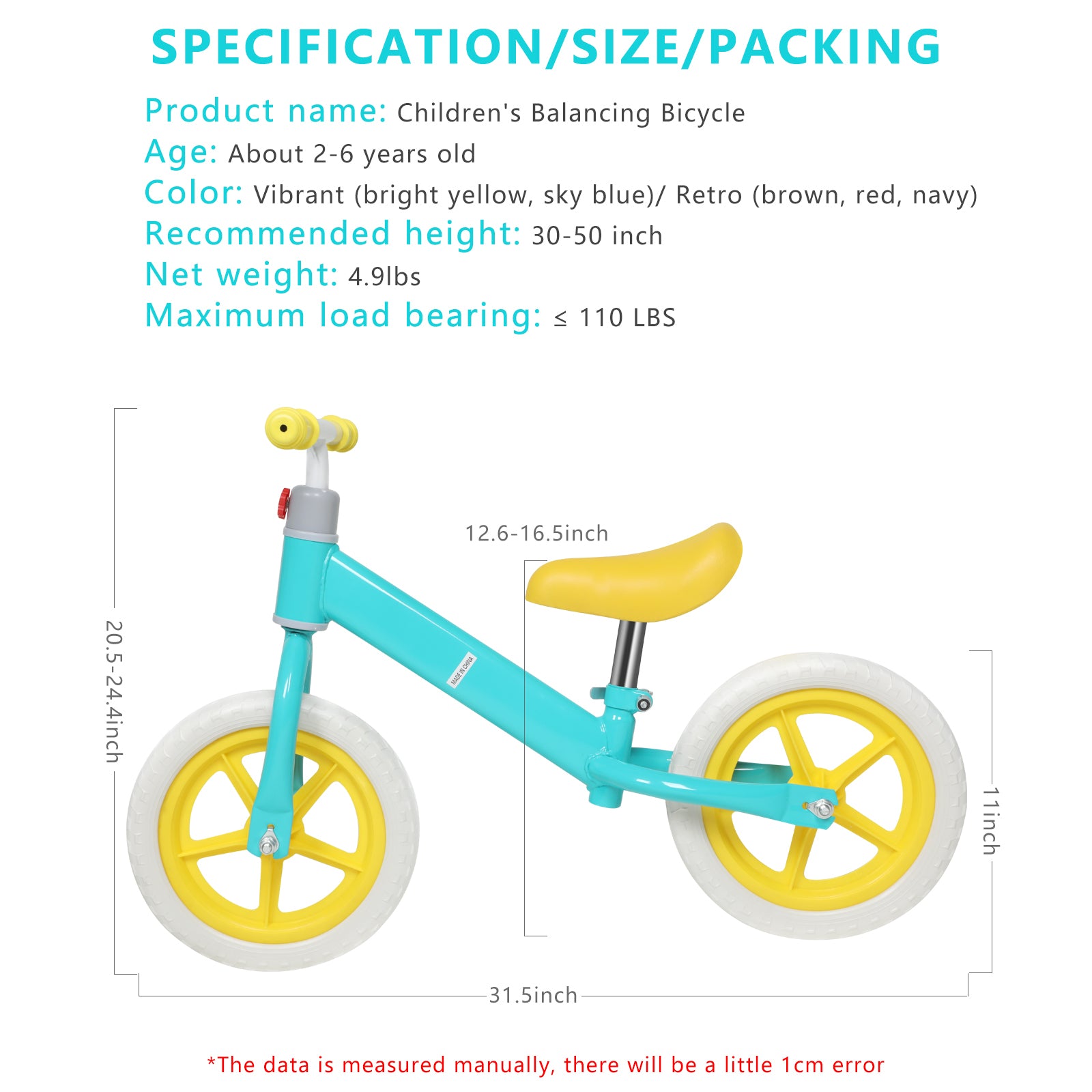 11Inch Kids Balance Bike Adjustable Height Carbon Steel & Pe Tires For 2 6 Years Blue Steel