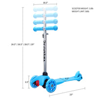 Simplelux Kids Scooter 4 Adjustable Height, Extra Wide Deck With Brake & 3 Pu Flashing Wheels, Over 3 Years Old,Blue Blue Polyurethane
