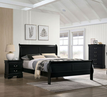 Queen Size Bed Black Louis Phillipe Solidwood 1Pc Bed Bedroom Sleigh Bed Box Spring Required Queen Black Wood Bedroom Contemporary,Modern Rubberwood Bed Frame Solid Wood