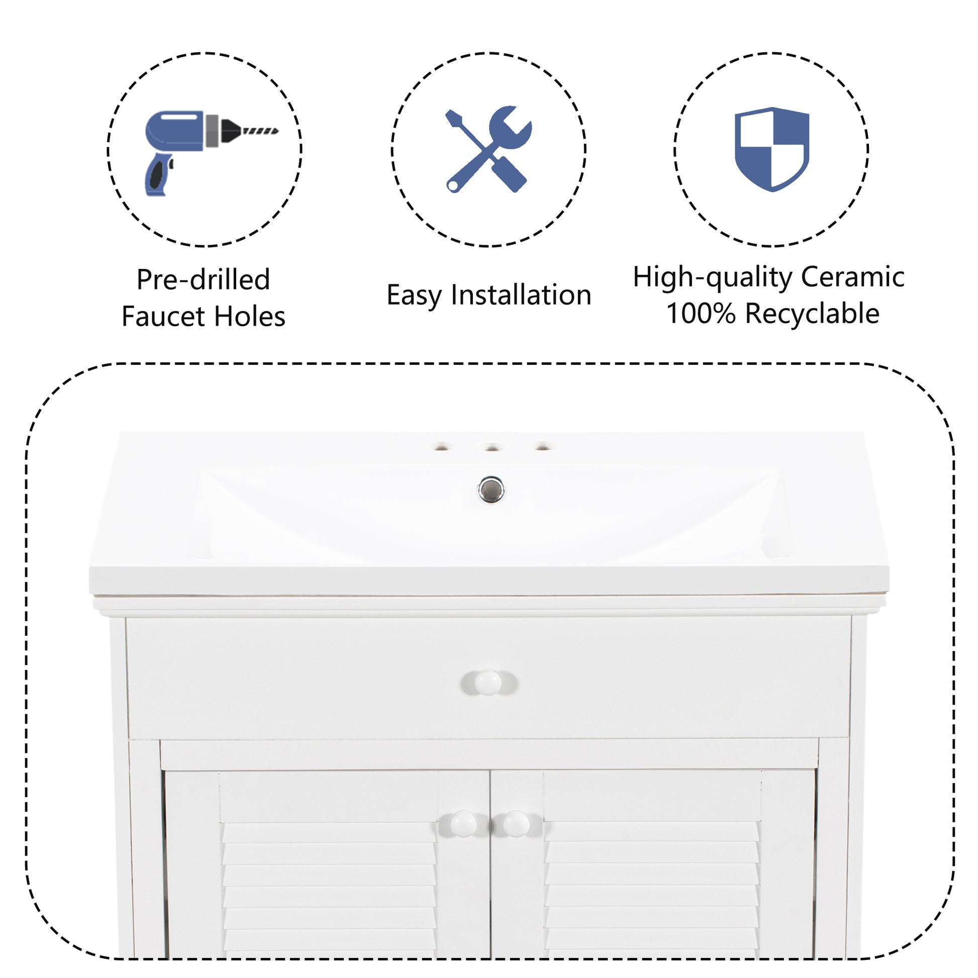 30" Bathroom Vanity With Sink, Bathroom Cabinet With Two Doors And One Drawer, White Old Sku: Jl000005Aak White Solid Wood