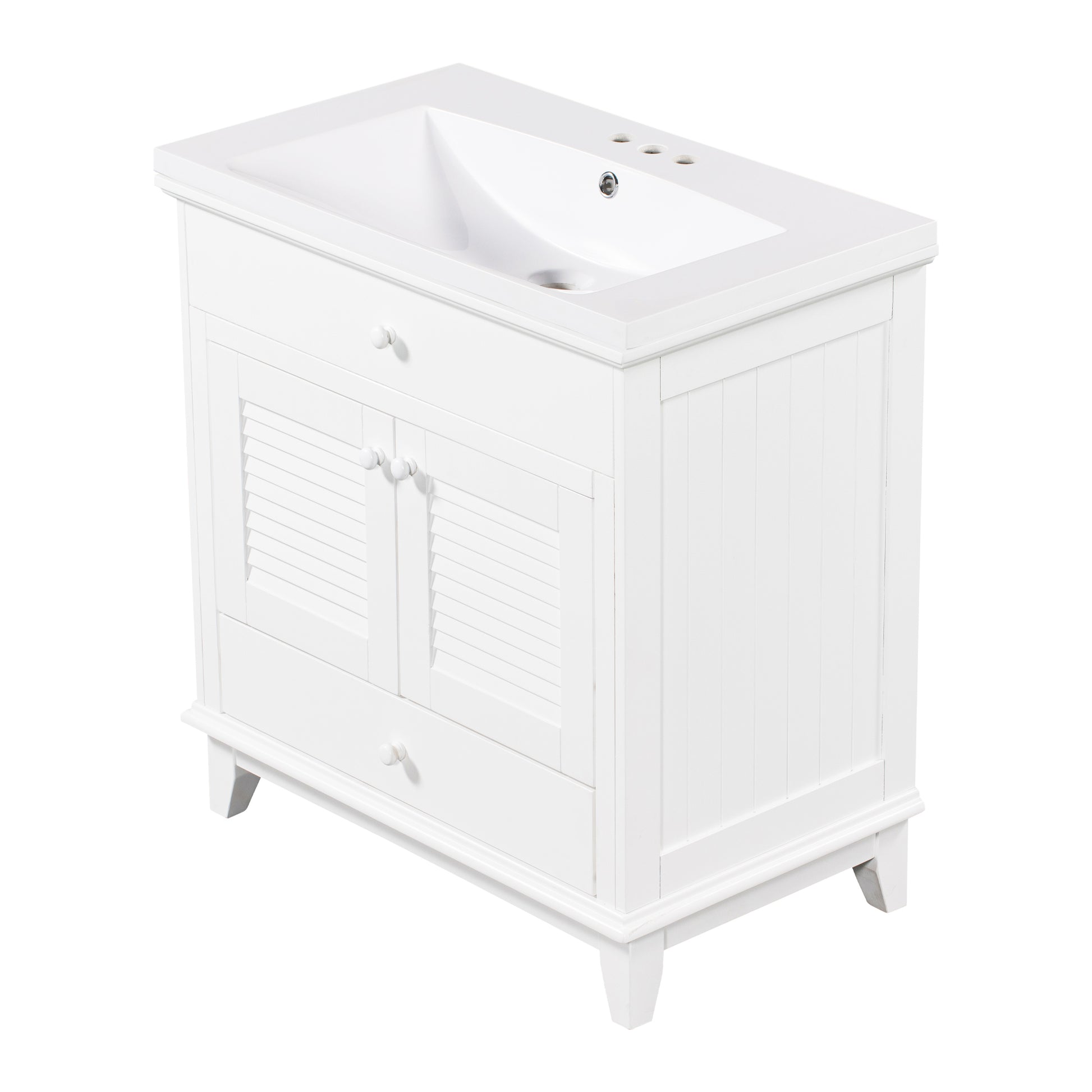 30" Bathroom Vanity With Sink, Bathroom Cabinet With Two Doors And One Drawer, White Old Sku: Jl000005Aak White Solid Wood