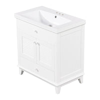 30" Bathroom Vanity With Sink, Bathroom Cabinet With Two Doors And One Drawer, White Old Sku: Jl000005Aak White Solid Wood