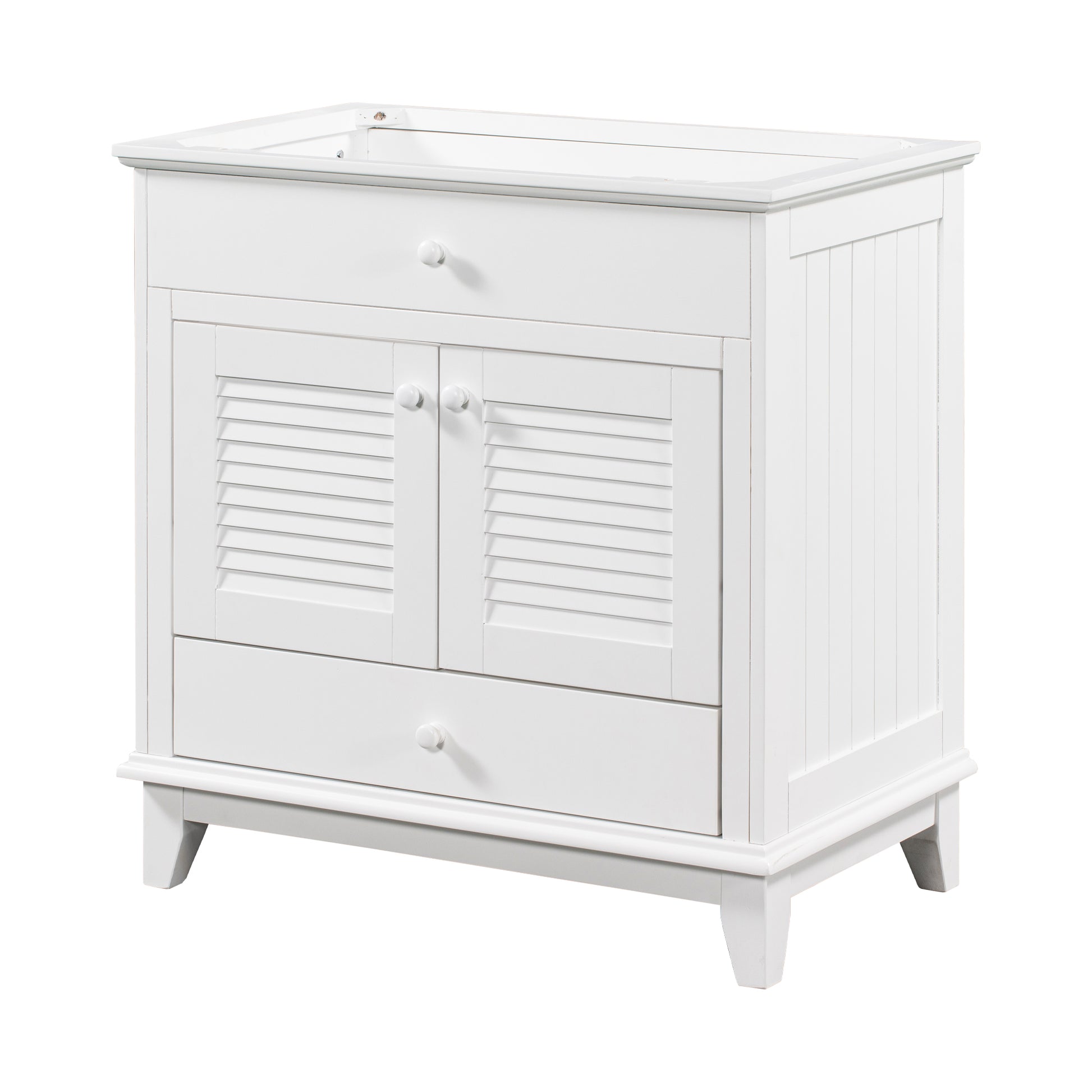 30" Bathroom Vanity Base Without Sink, Bathroom Cabinet With Two Doors And One Drawer, White White Solid Wood