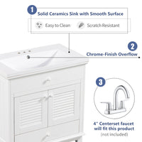 30" Bathroom Vanity With Sink, Bathroom Cabinet With Two Doors And One Drawer, White Old Sku: Jl000005Aak White Solid Wood