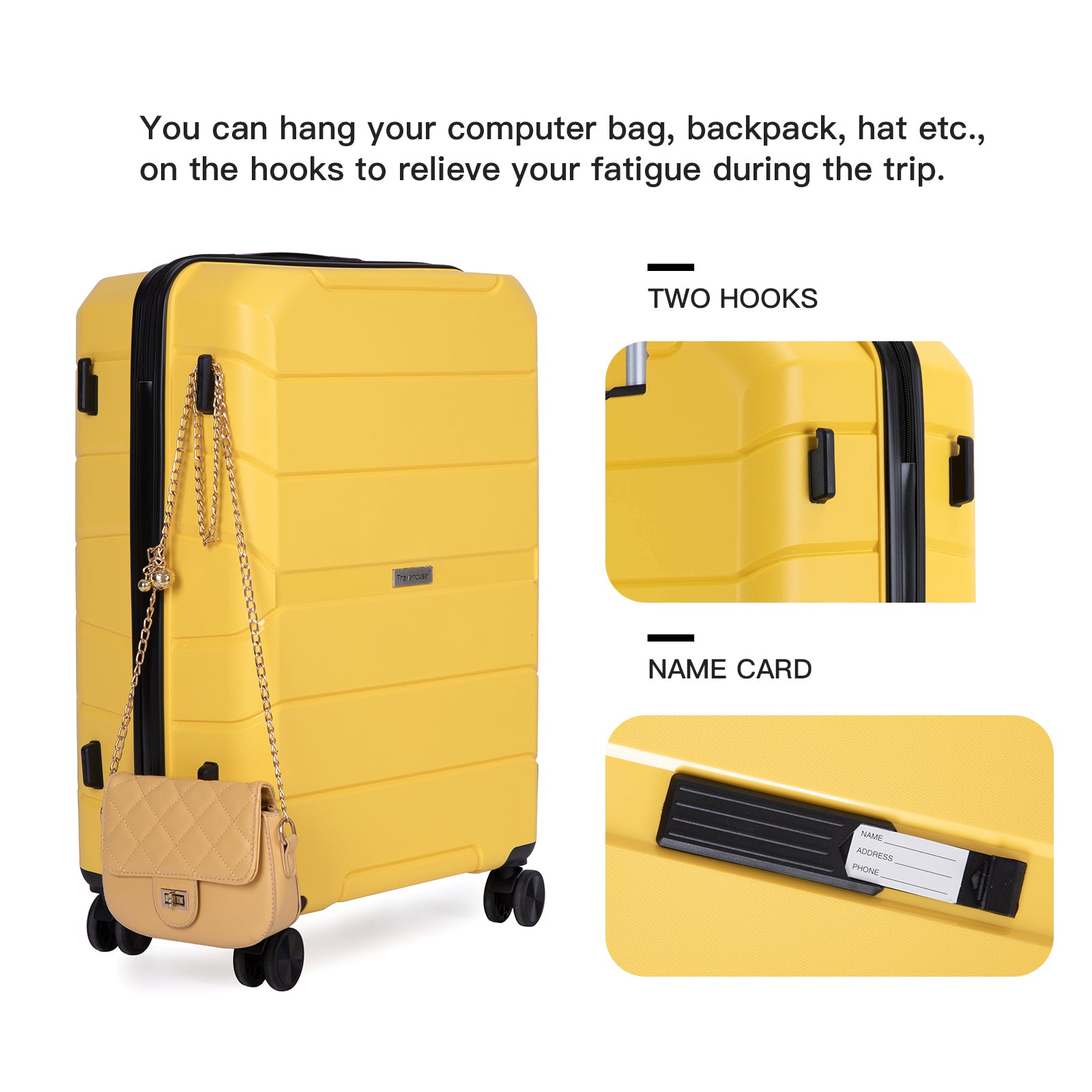 Hardshell Suitcase Spinner Wheels Pp Luggage Sets Lightweight Durable Suitcase With Tsa Lock,3 Piece Set 20 24 28 ,Yellow Yellow Polypropylene