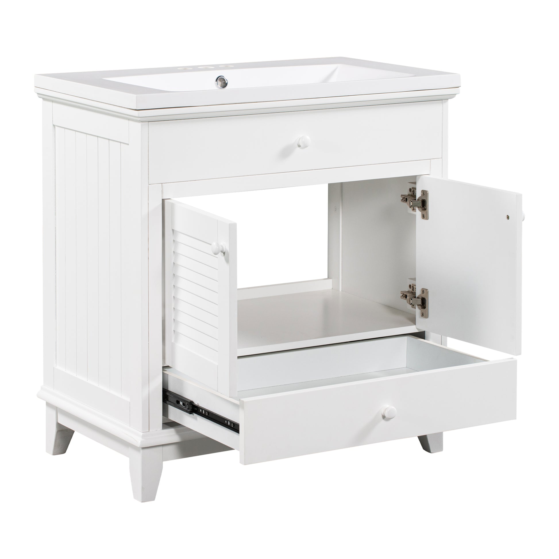 30" Bathroom Vanity With Sink, Bathroom Cabinet With Two Doors And One Drawer, White Old Sku: Jl000005Aak White Solid Wood