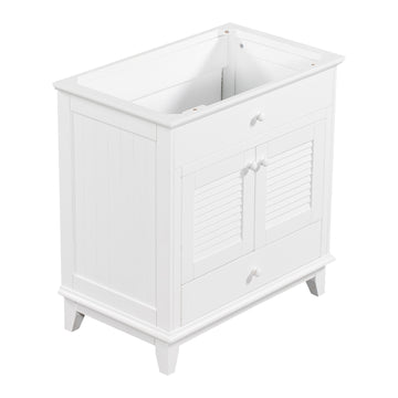 30" Bathroom Vanity Base Without Sink, Bathroom Cabinet With Two Doors And One Drawer, White White Solid Wood