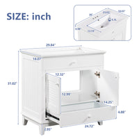 30" Bathroom Vanity Base Without Sink, Bathroom Cabinet With Two Doors And One Drawer, White White Solid Wood