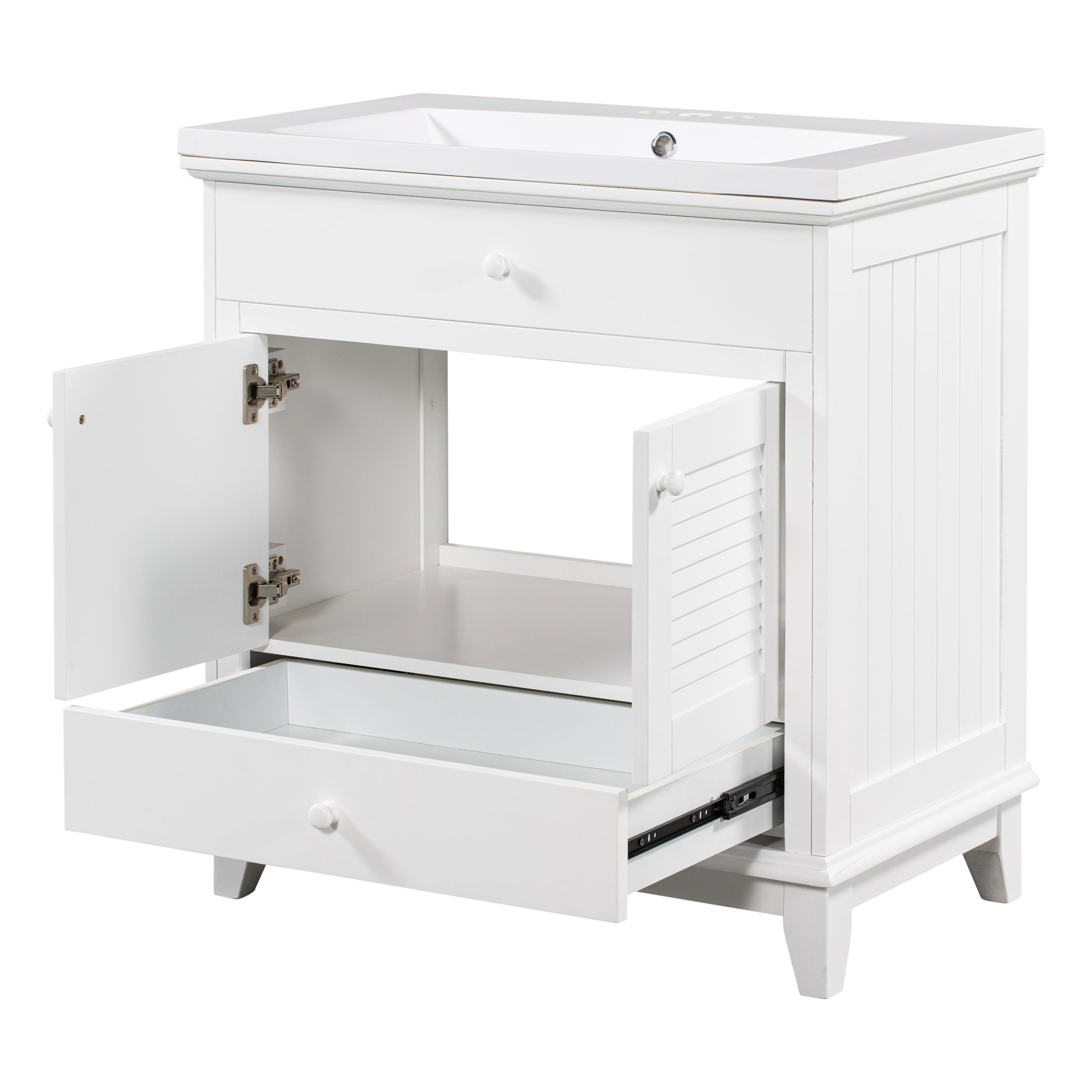 30" Bathroom Vanity With Sink, Bathroom Cabinet With Two Doors And One Drawer, White Old Sku: Jl000005Aak White Solid Wood