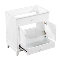 30" Bathroom Vanity Base Without Sink, Bathroom Cabinet With Two Doors And One Drawer, White White Solid Wood