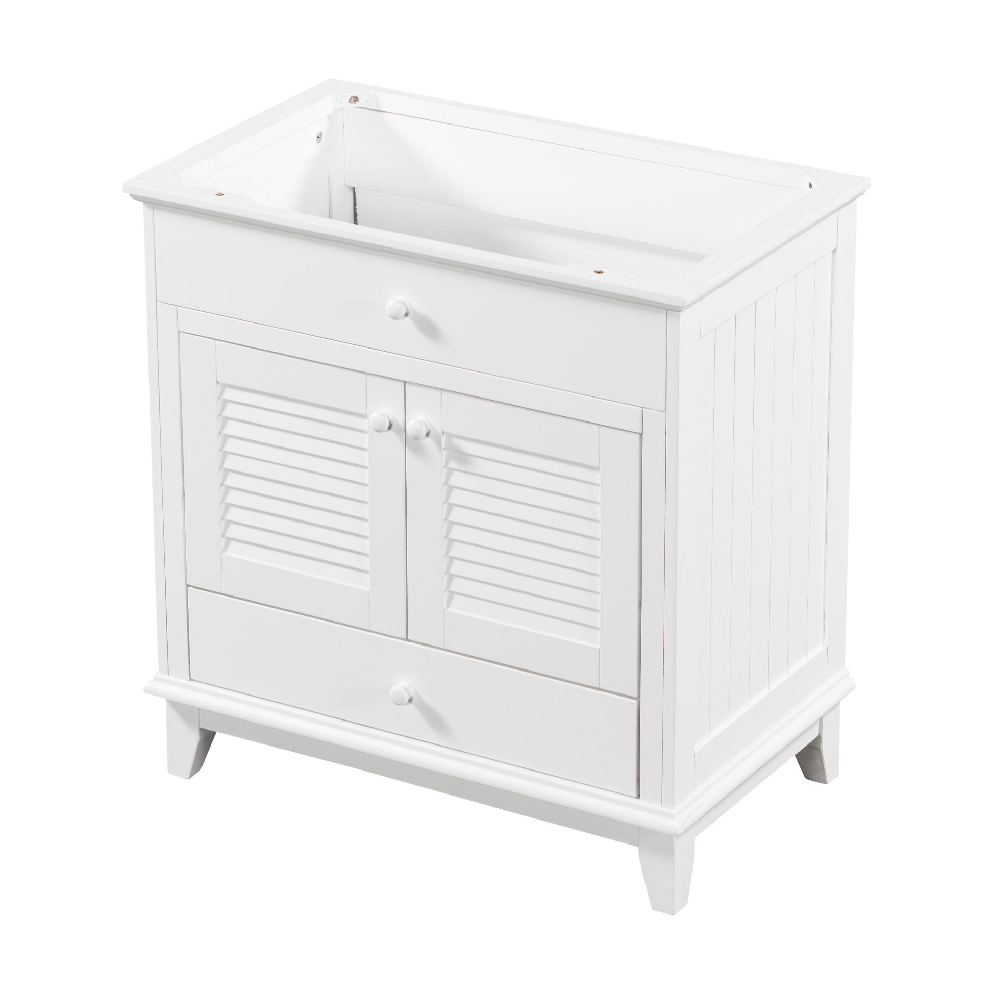 30" Bathroom Vanity Base Without Sink, Bathroom Cabinet With Two Doors And One Drawer, White White Solid Wood