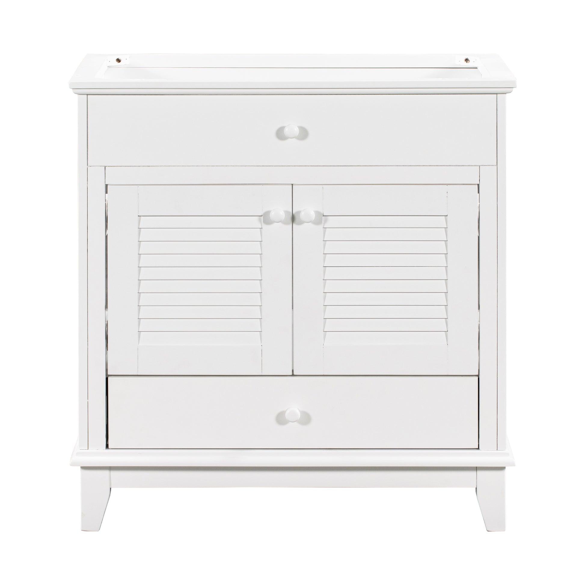 30" Bathroom Vanity Base Without Sink, Bathroom Cabinet With Two Doors And One Drawer, White White Solid Wood