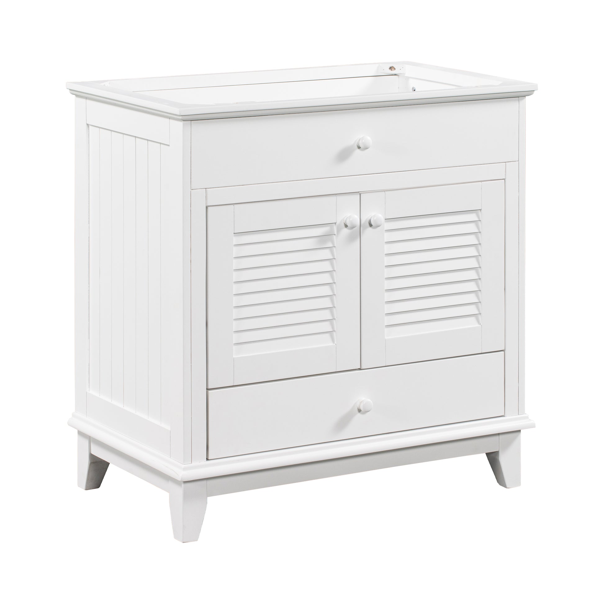 30" Bathroom Vanity Base Without Sink, Bathroom Cabinet With Two Doors And One Drawer, White White Solid Wood