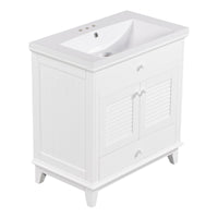 30" Bathroom Vanity With Sink, Bathroom Cabinet With Two Doors And One Drawer, White Old Sku: Jl000005Aak White Solid Wood