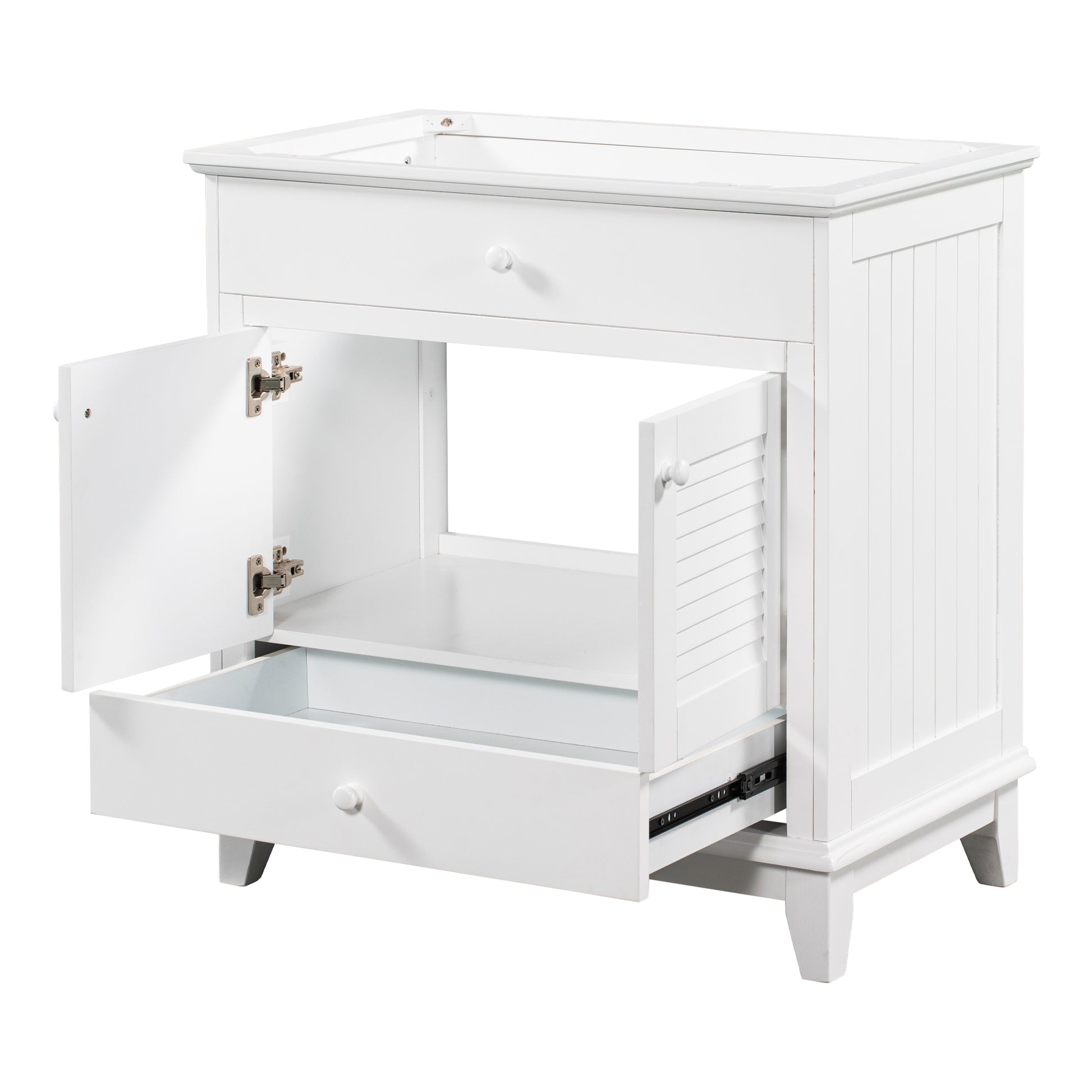 30" Bathroom Vanity Base Without Sink, Bathroom Cabinet With Two Doors And One Drawer, White White Solid Wood