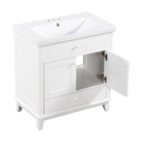 30" Bathroom Vanity With Sink, Bathroom Cabinet With Two Doors And One Drawer, White Old Sku: Jl000005Aak White Solid Wood