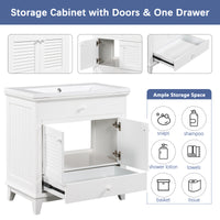 30" Bathroom Vanity With Sink, Bathroom Cabinet With Two Doors And One Drawer, White Old Sku: Jl000005Aak White Solid Wood