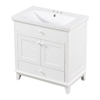 30" Bathroom Vanity With Sink, Bathroom Cabinet With Two Doors And One Drawer, White Old Sku: Jl000005Aak White Solid Wood