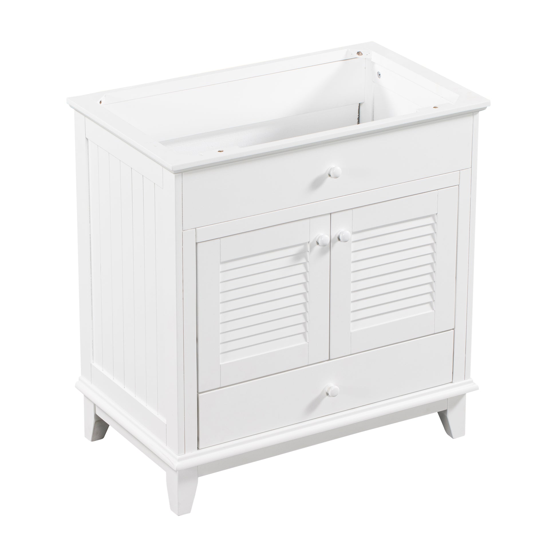 30" Bathroom Vanity Base Without Sink, Bathroom Cabinet With Two Doors And One Drawer, White White Solid Wood