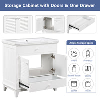 30" Bathroom Vanity Base Without Sink, Bathroom Cabinet With Two Doors And One Drawer, White White Solid Wood