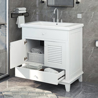 30" Bathroom Vanity With Sink, Bathroom Cabinet With Two Doors And One Drawer, White Old Sku: Jl000005Aak White Solid Wood