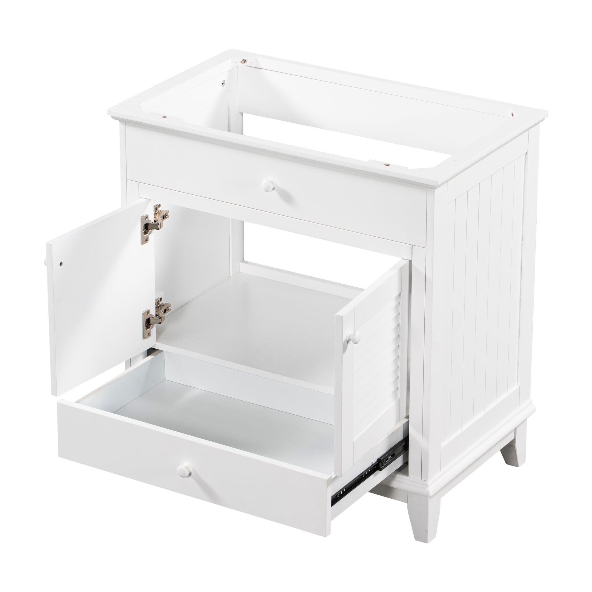 30" Bathroom Vanity Base Without Sink, Bathroom Cabinet With Two Doors And One Drawer, White White Solid Wood