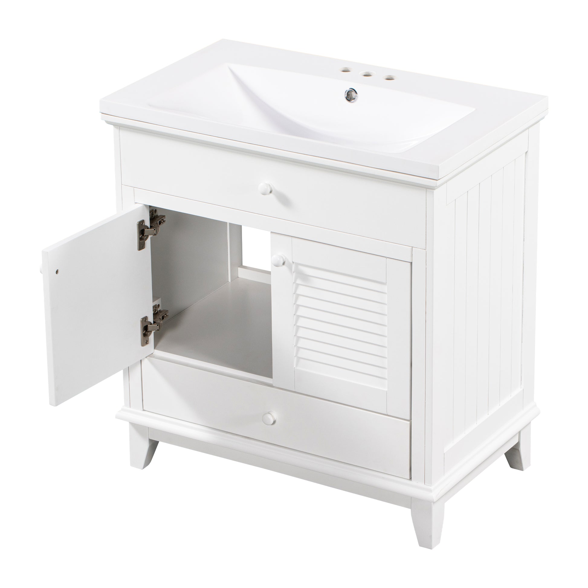 30" Bathroom Vanity With Sink, Bathroom Cabinet With Two Doors And One Drawer, White Old Sku: Jl000005Aak White Solid Wood