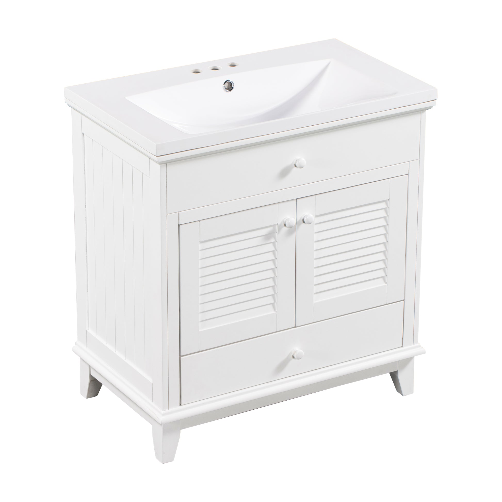 30" Bathroom Vanity With Sink, Bathroom Cabinet With Two Doors And One Drawer, White Old Sku: Jl000005Aak White Solid Wood